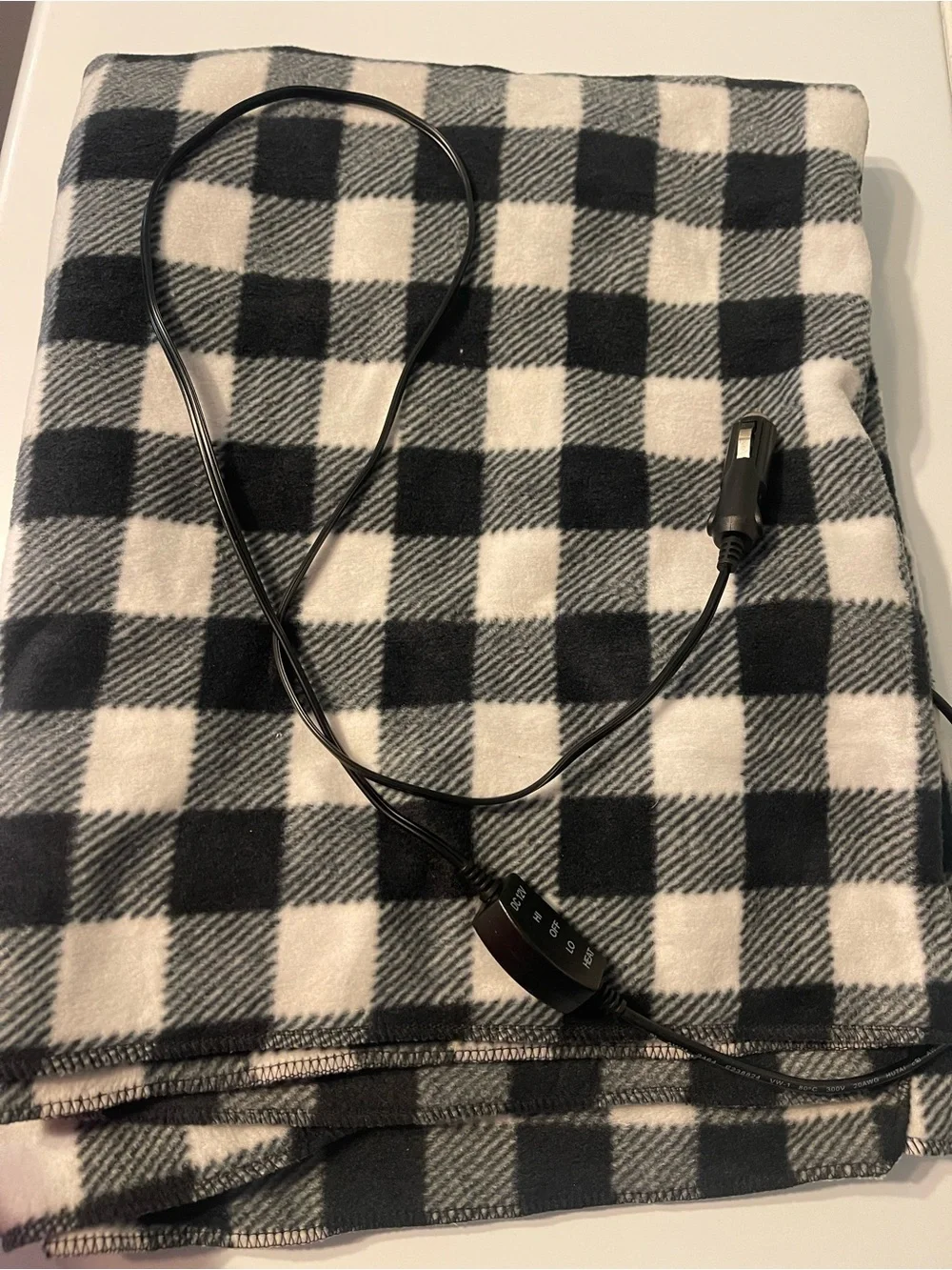 Black and White Buffalo Plaid Heated Throw Blanket for the car.
